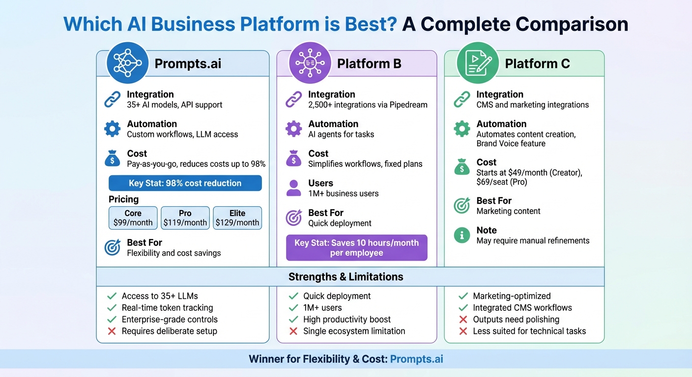 AI Business Platform Comparison: Prompts.ai vs Platform B vs Platform C
