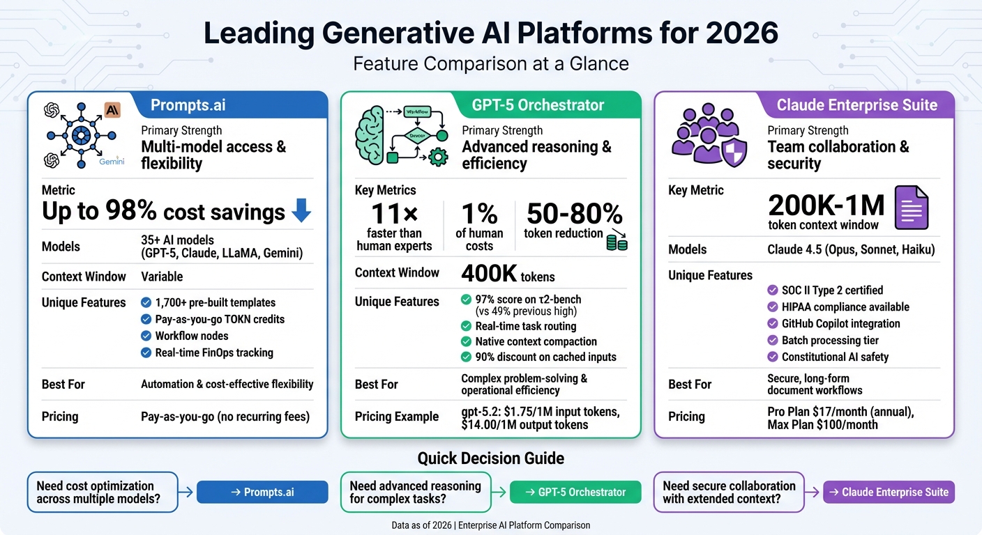 2026 Generative AI Platform Comparison: Prompts.ai vs GPT-5 Orchestrator vs Claude Enterprise Suite