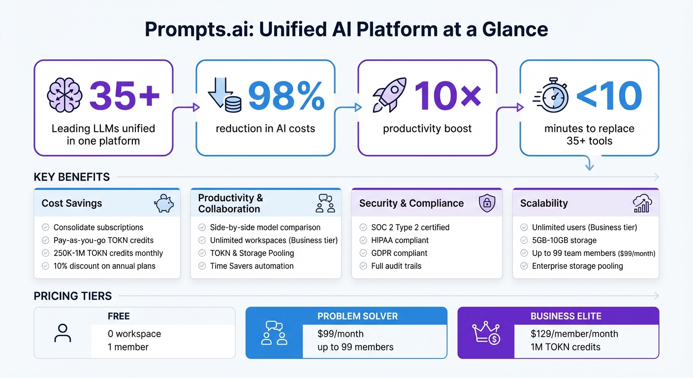 Prompts.ai Key Benefits: Cost Savings, Productivity, and Platform Features