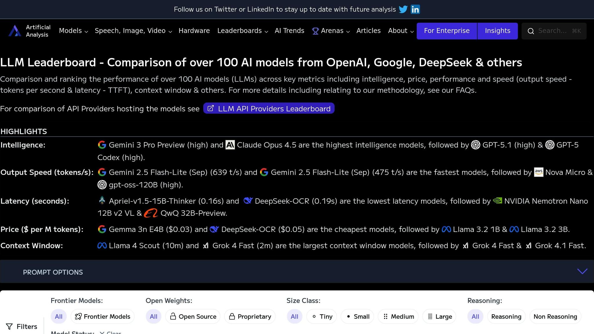 Artificial Analysis Model Leaderboards