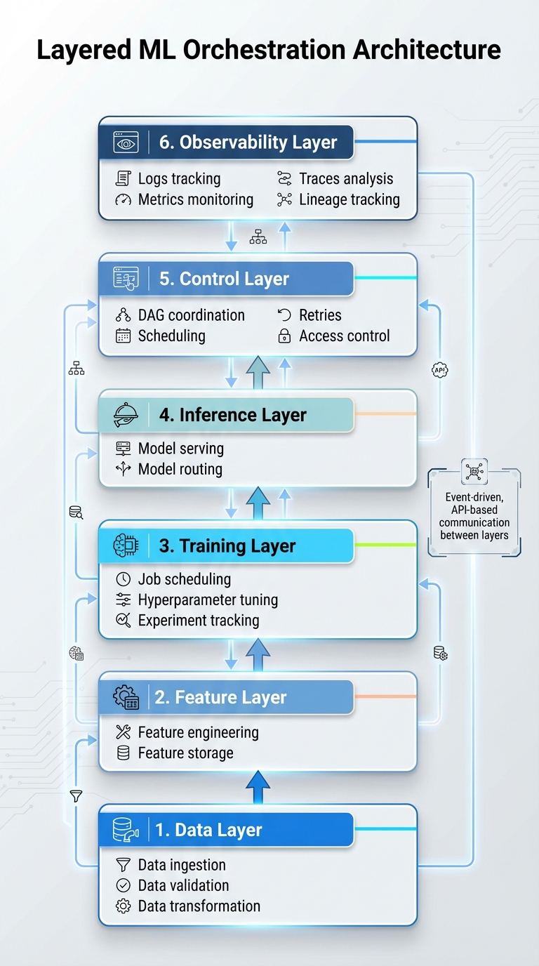 Machine Learning Model Orchestration: 6-Layer Architecture Framework