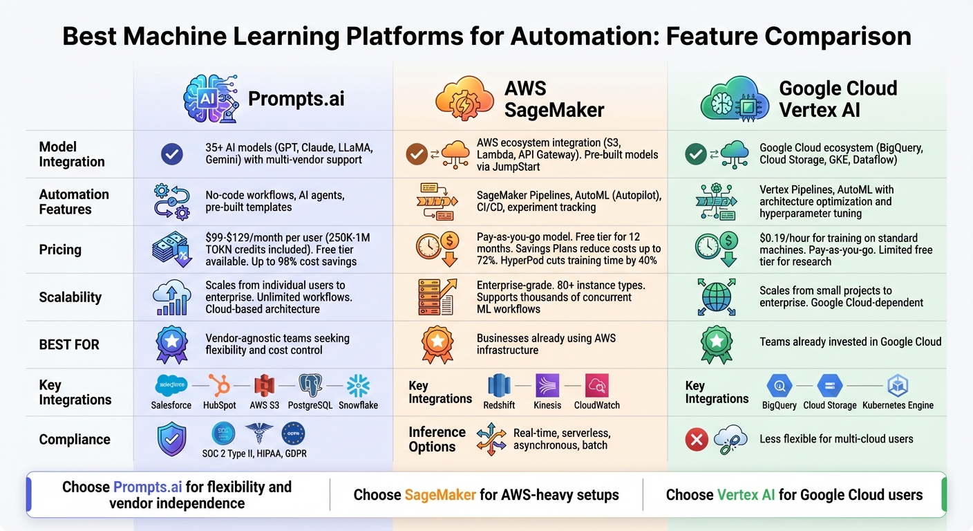 Machine Learning Platforms Comparison: Prompts.ai vs AWS SageMaker vs Google Vertex AI