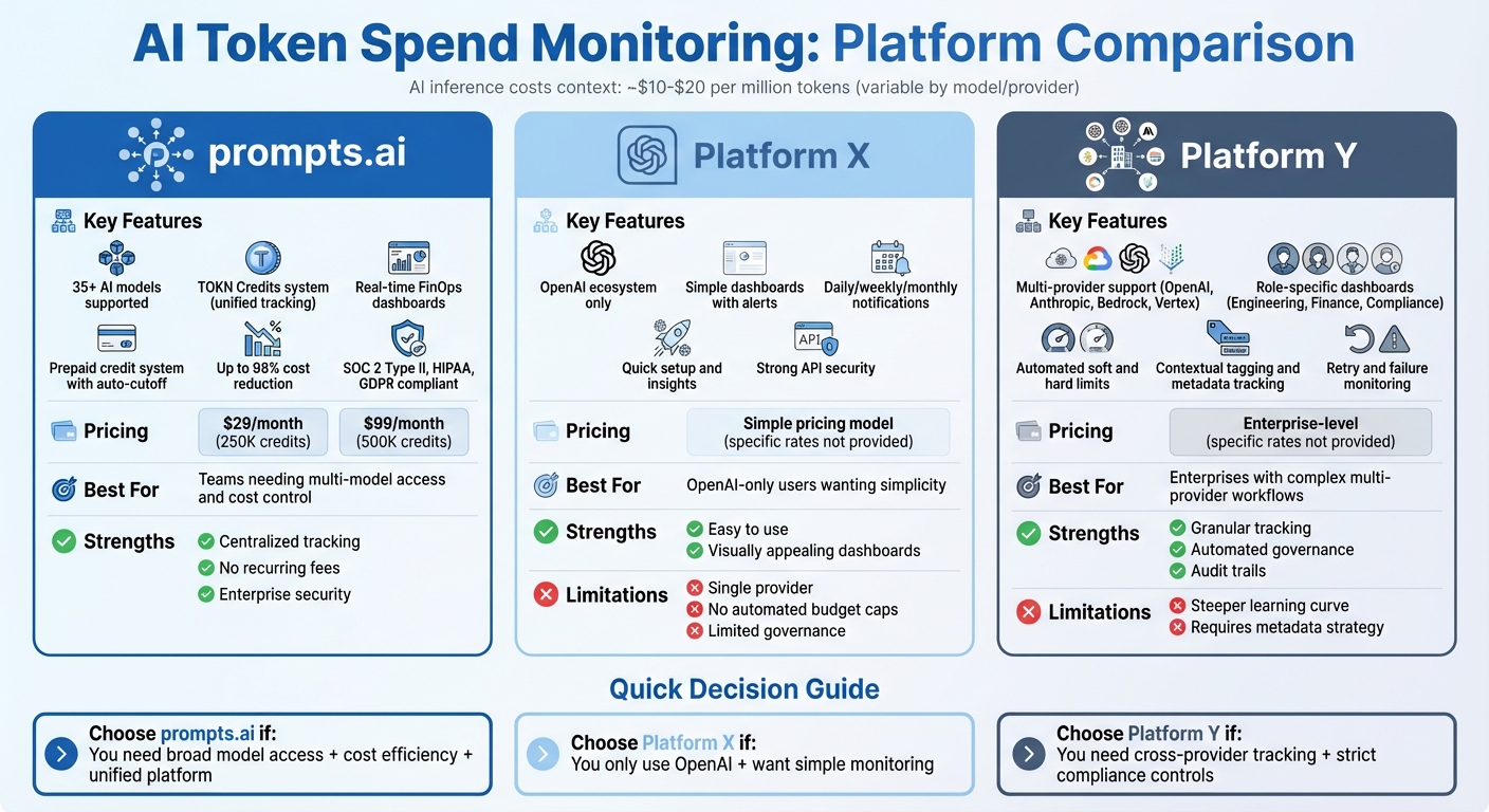 AI Token Spend Monitoring Platforms Comparison: prompts.ai vs Platform X vs Platform Y
