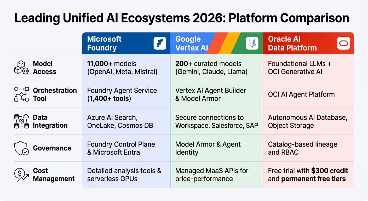 Leading Unified AI Platforms 2026: Microsoft Foundry vs Google Vertex AI vs Oracle AI