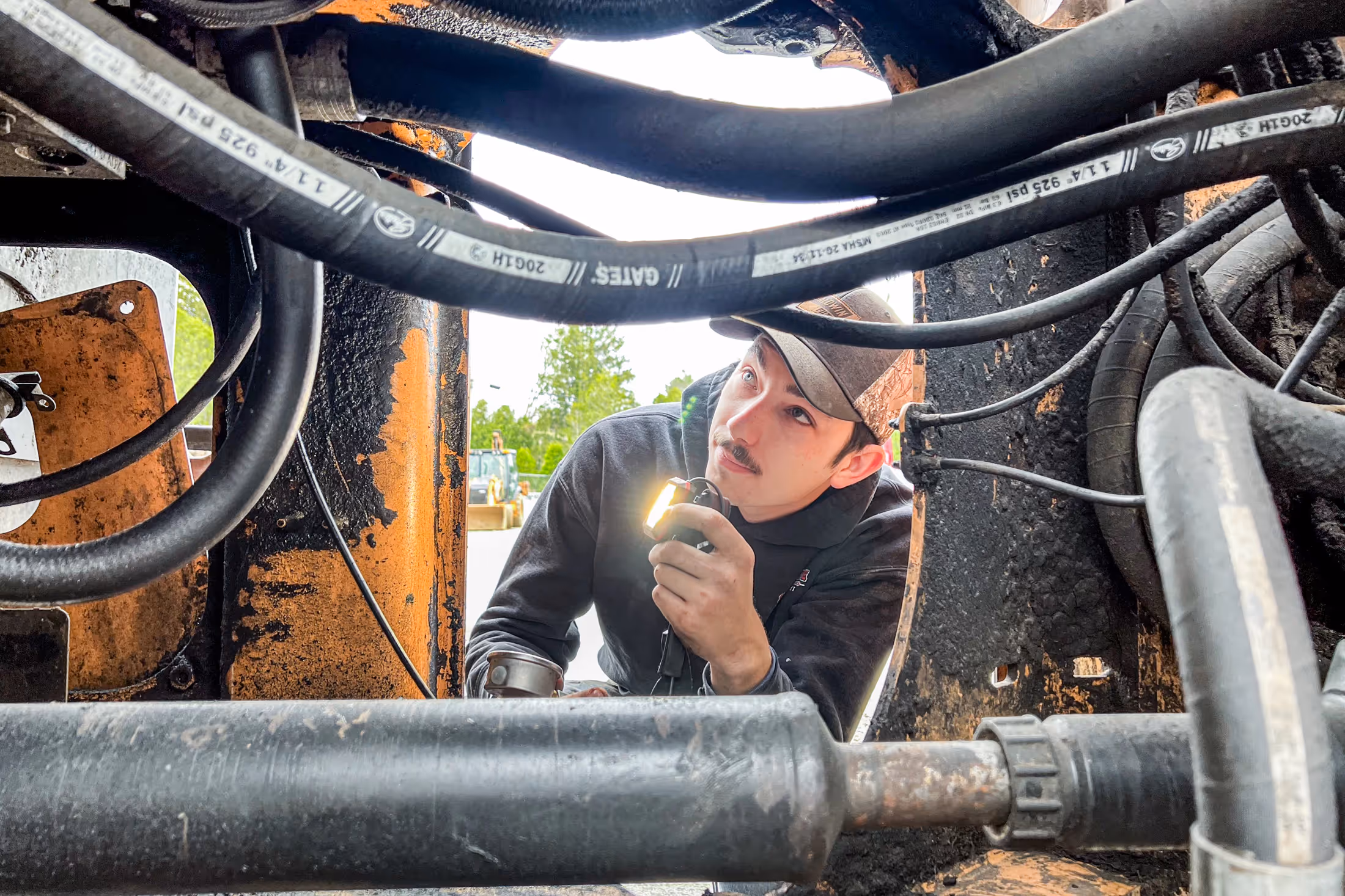 Mechanic performing truck diagnostic