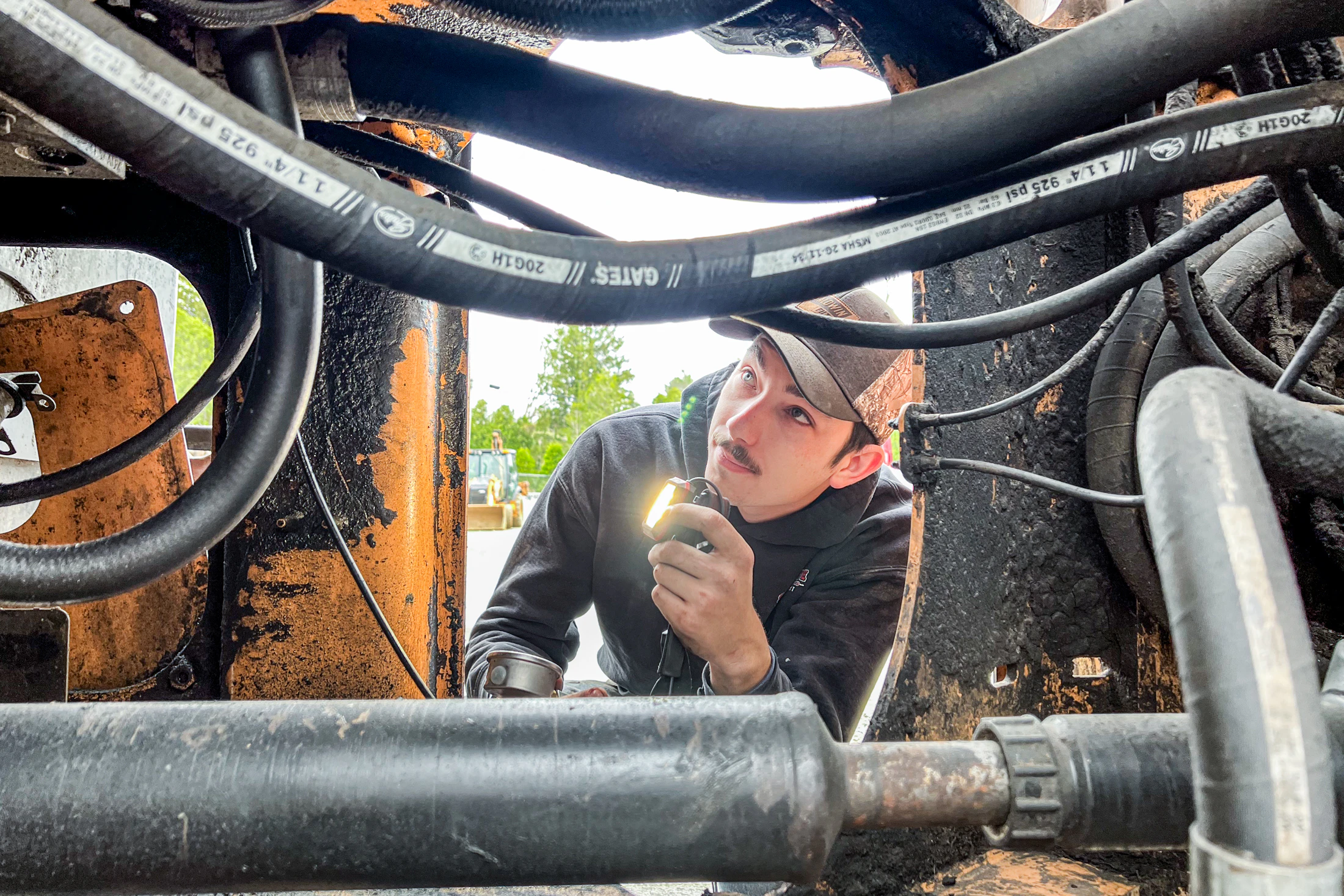 Mechanic performing truck diagnostic