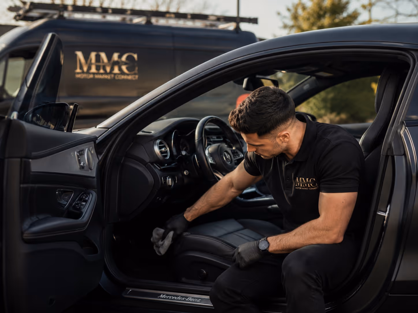 Mobile interior restoration service cleaning and repairing leather car seats