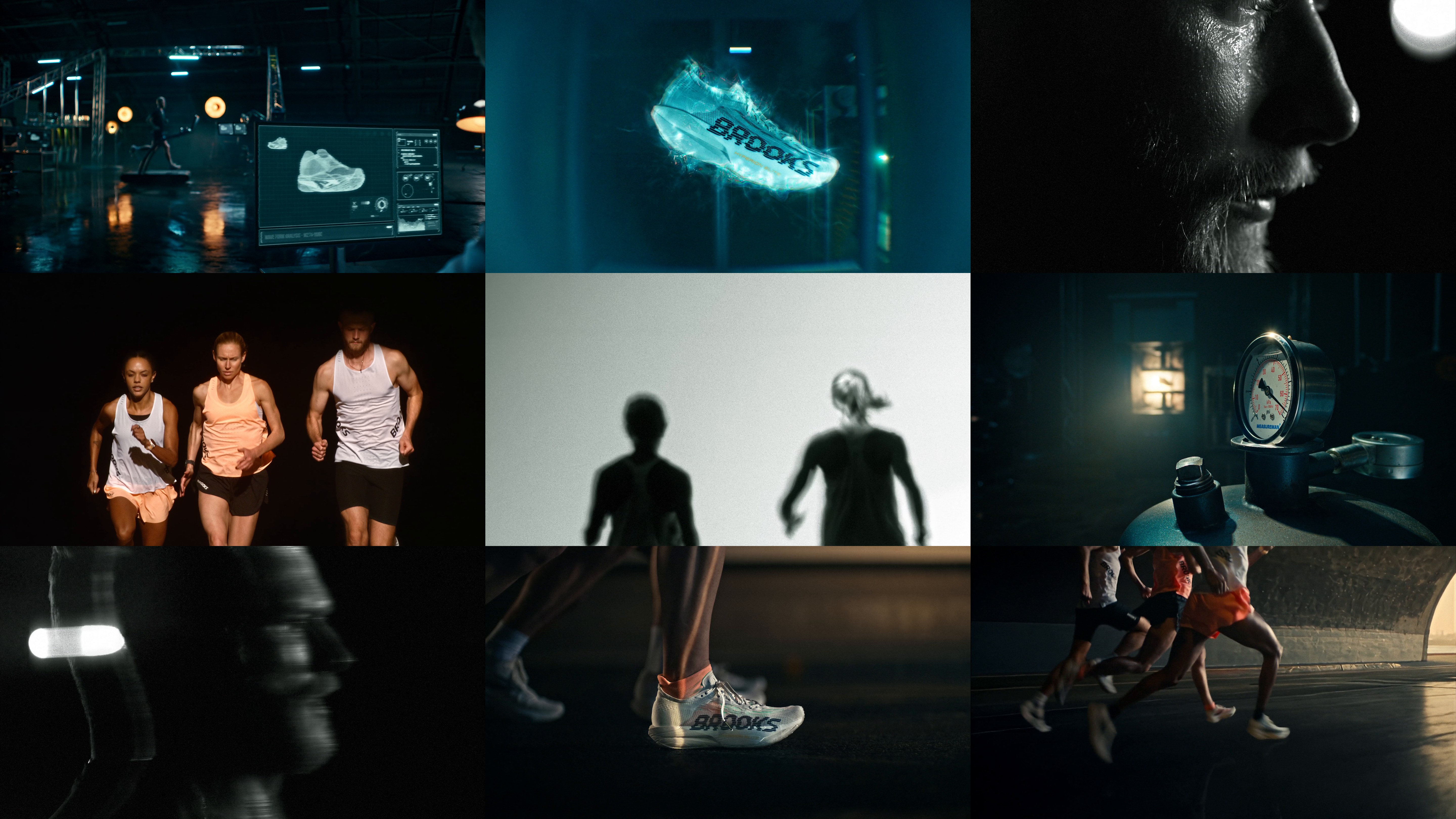 Grid of production stills from Brooks Running “Shine Under Pressure”