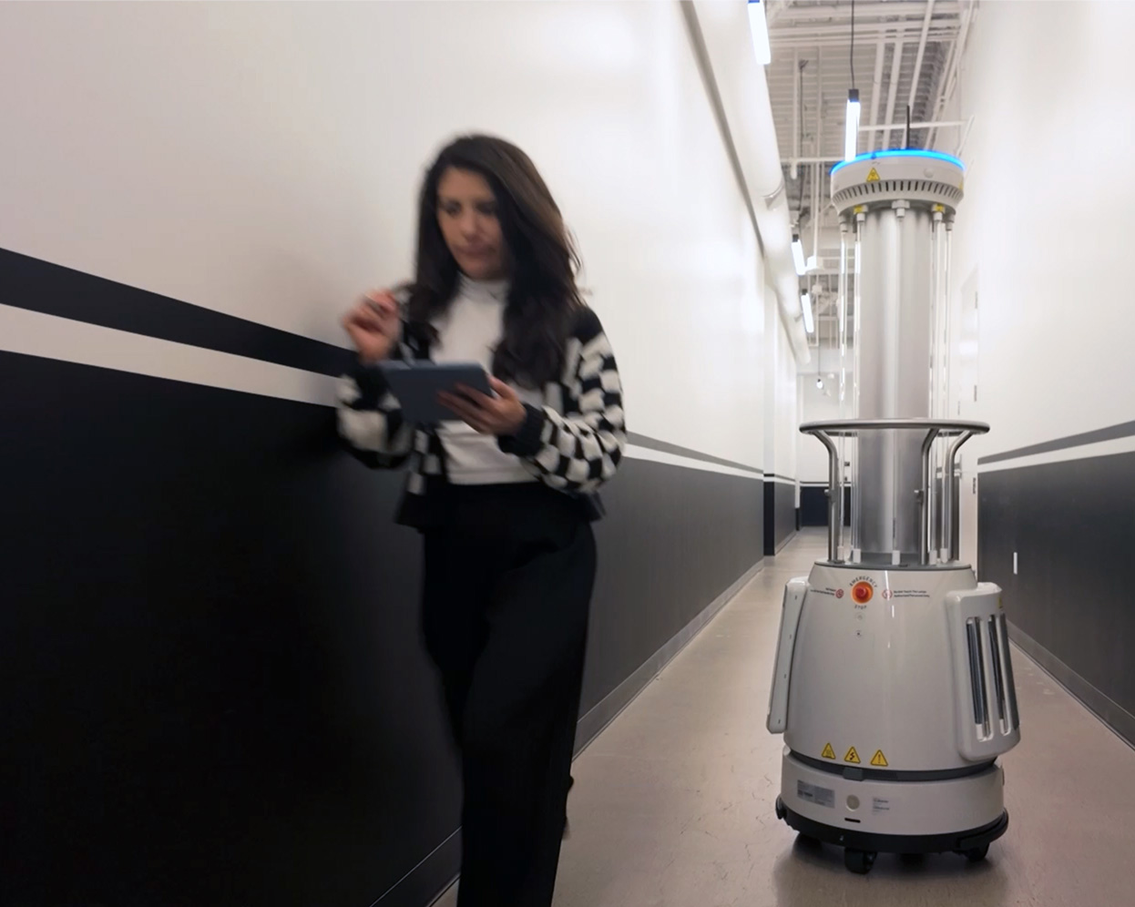 An autonomous UVC robot navigating a hallway