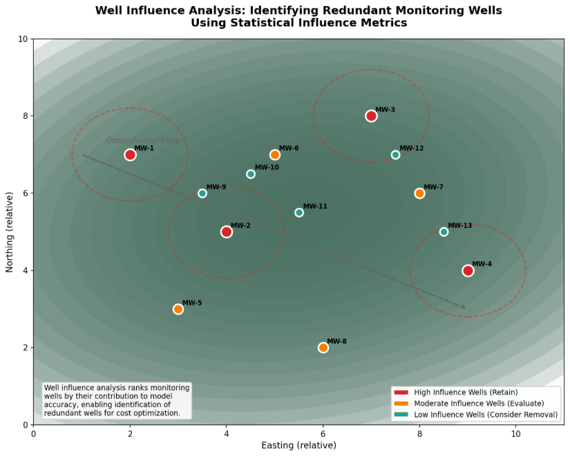 Well Influence AnalysisVisualization showing monitoring wells categorized by influence level