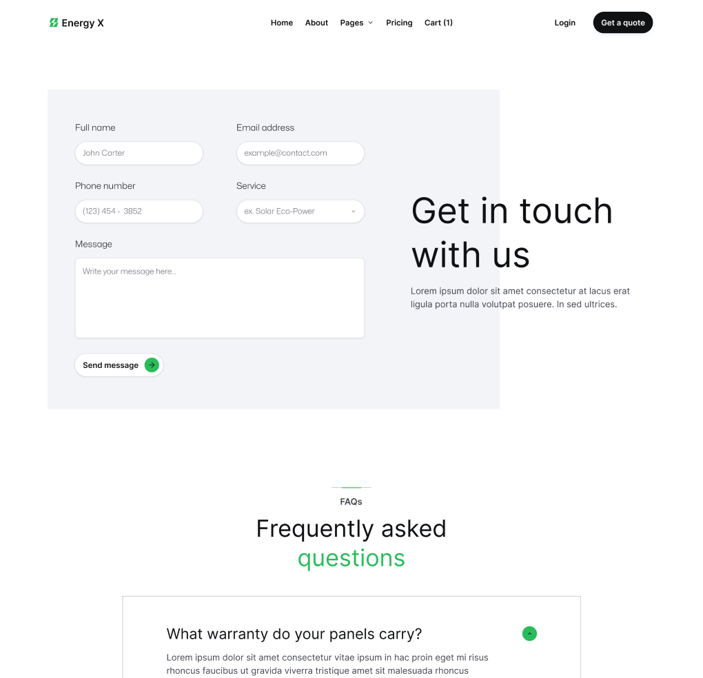 Energy X - Contact V1 Hero Page Energy Webflow Template
