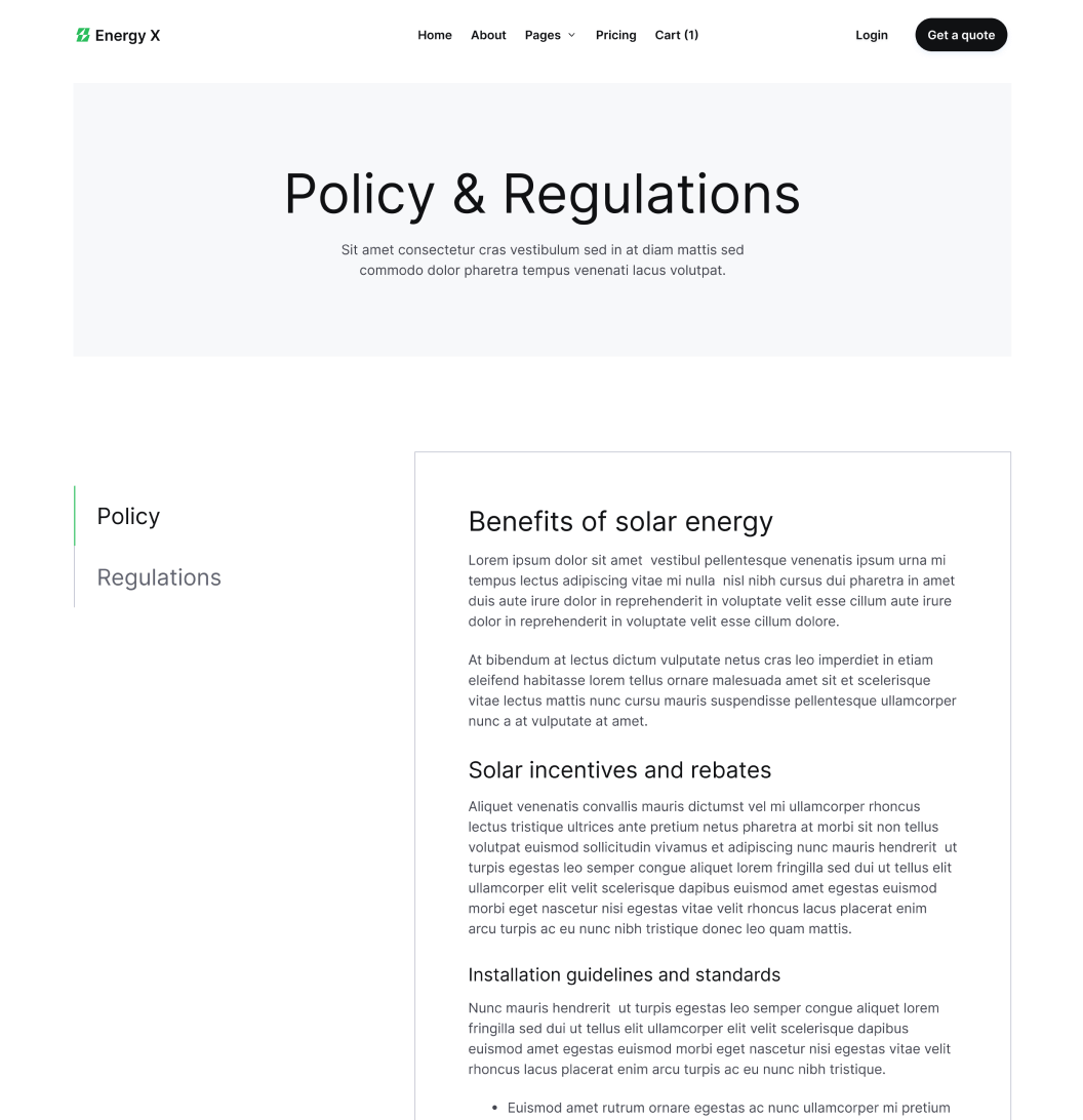 Energy X - Policy And Regulations  Main Page Energy Webflow Template