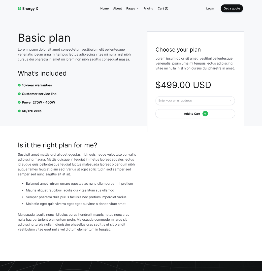 Energy X - Pricing Single Main Page Energy Webflow Template