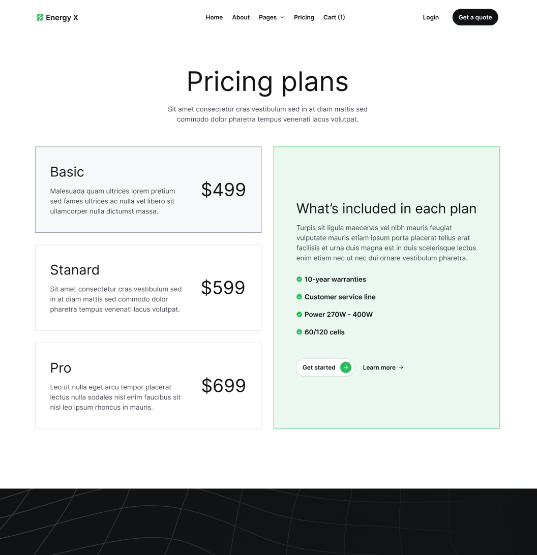Energy X - Pricing Main Page Energy Webflow Template