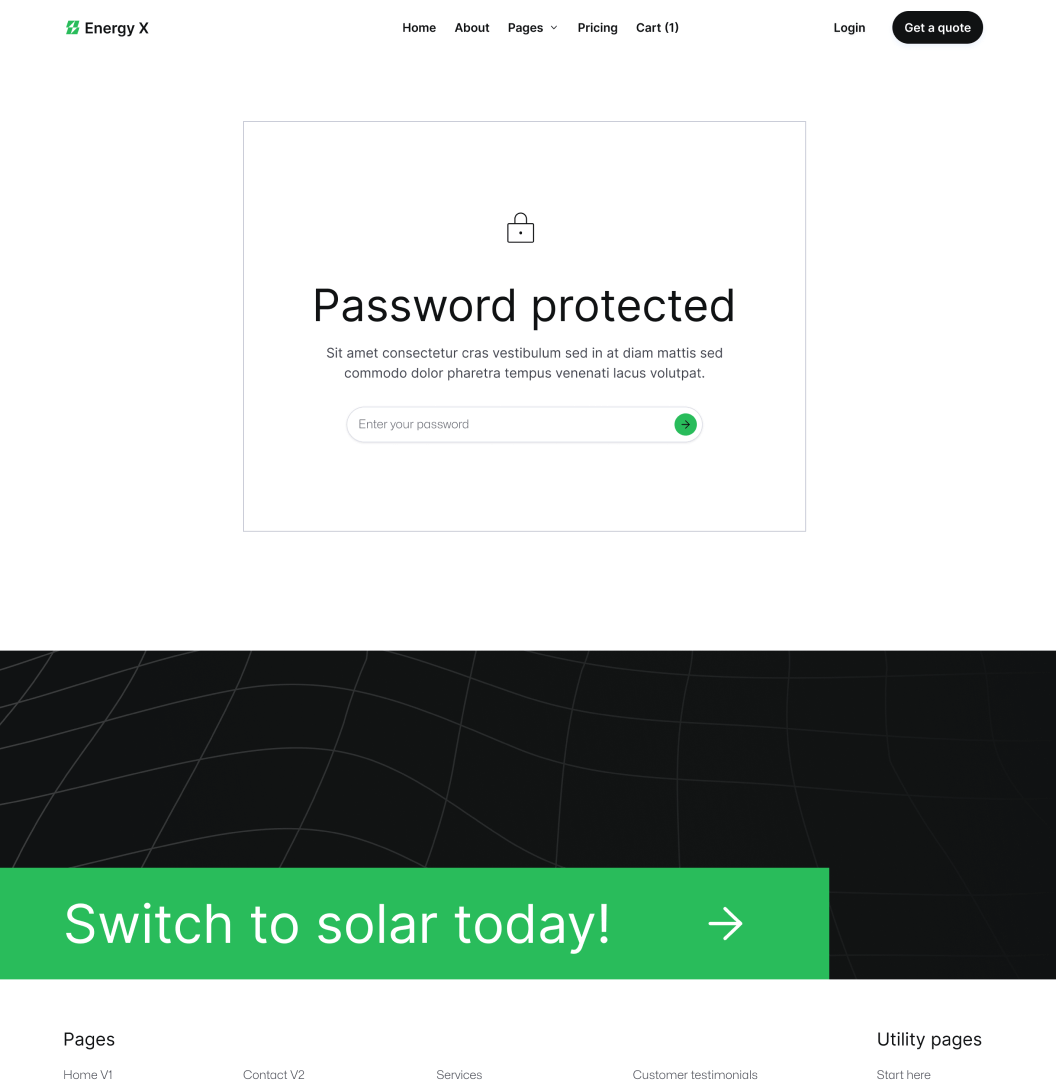 Energy X - Password Protected Utility Page Energy Webflow Template