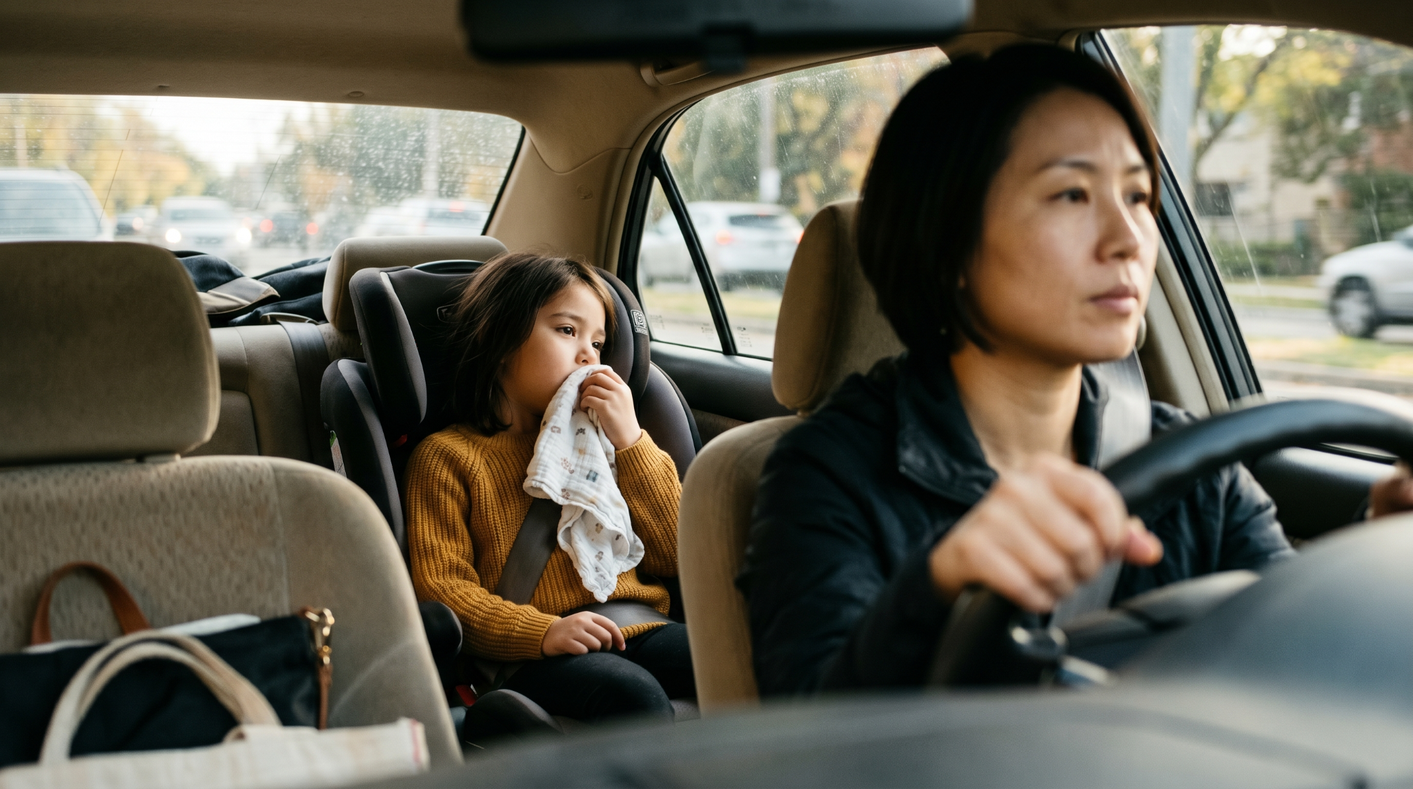 mom driving kid to ER