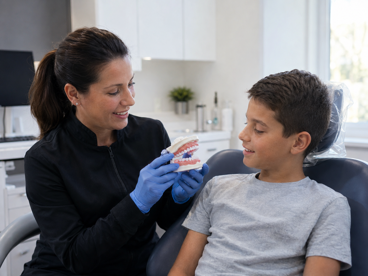 Young teen preparing for braces