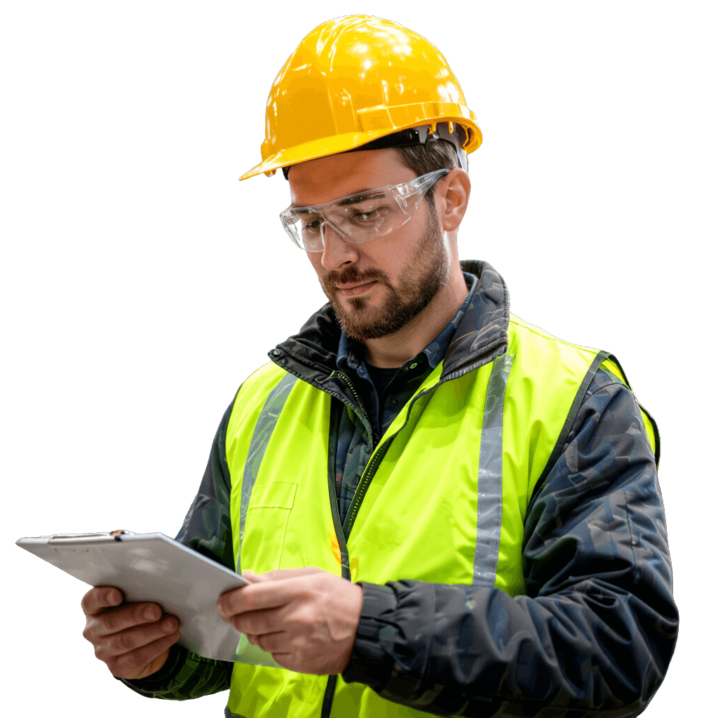 Construction worker with iPad