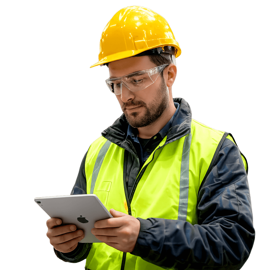 Construction worker with iPad