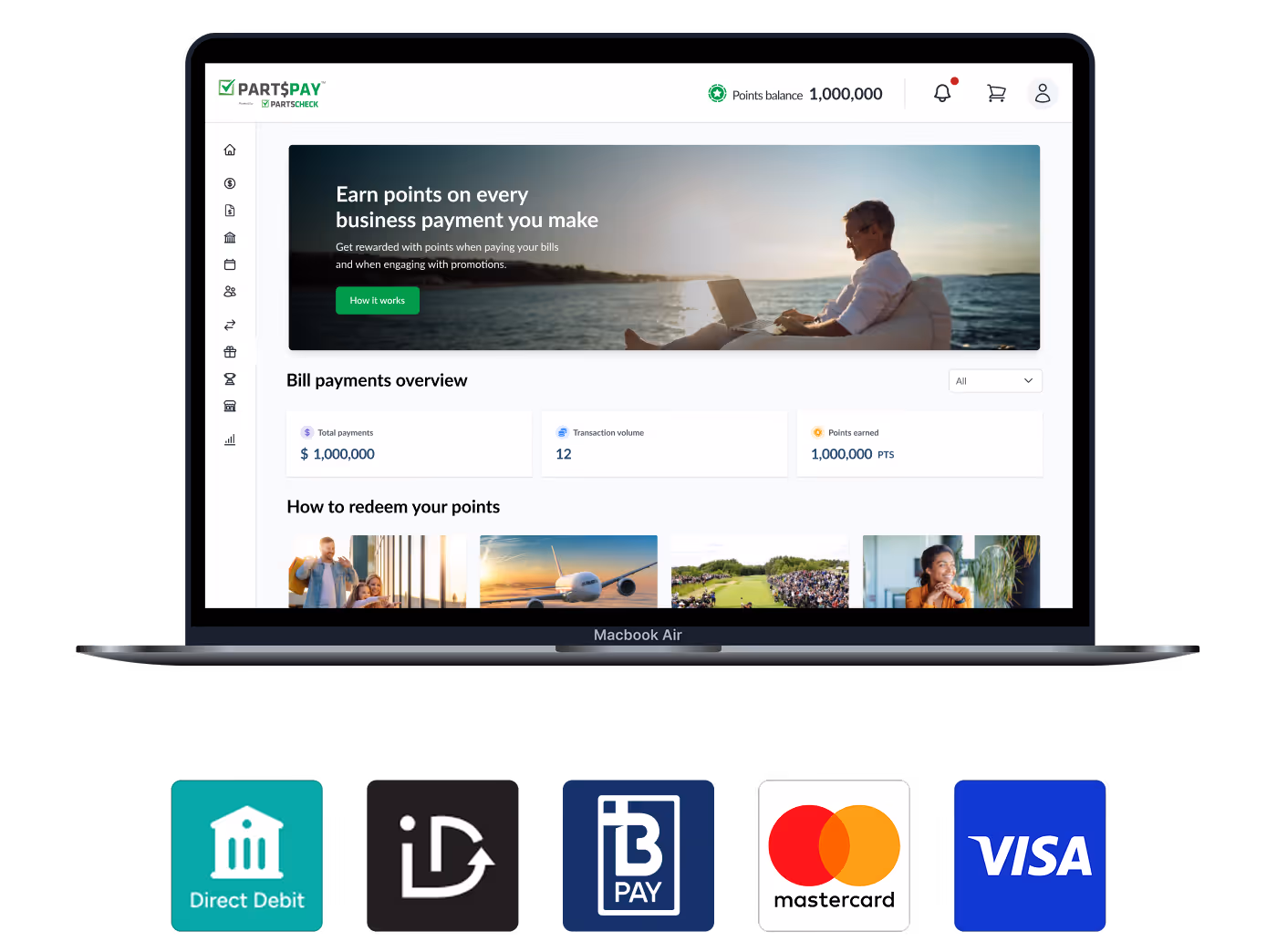 A laptop and logos of payment methods / routes