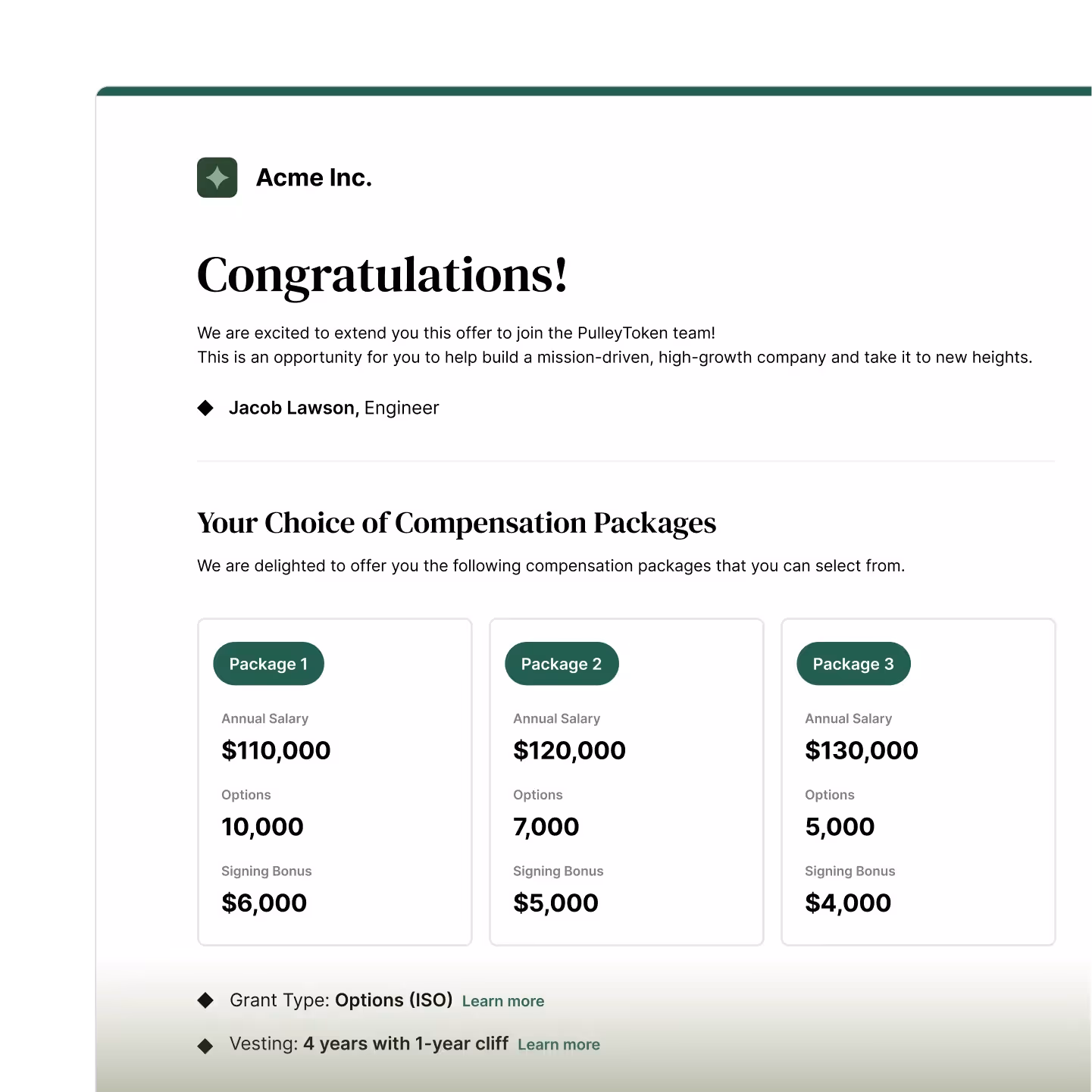 Congratulations screen