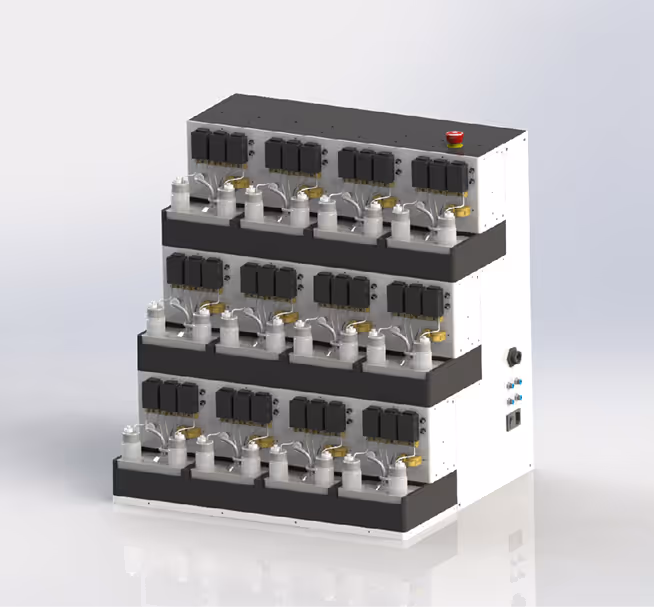 Modular industrial control panel with multiple black and silver modules