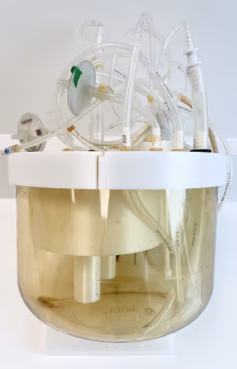 Laboratory glassware connected in complex scientific glass distillation apparatus