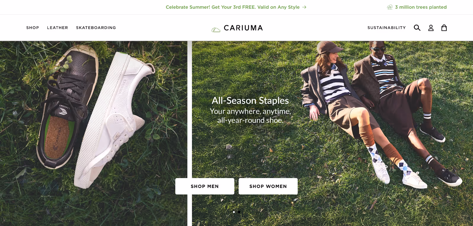 CARIUMA sustainable sneaker brand home page image