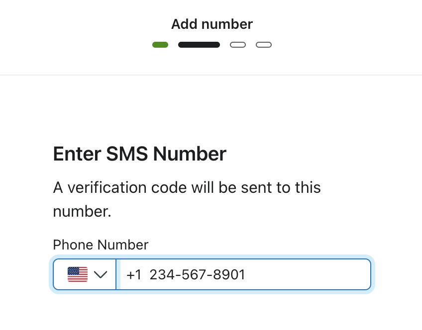 MFA prompt asking you to fill in the SMS number details