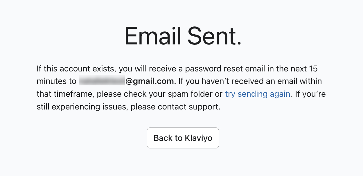 Example Klaviyo password reset email prompt