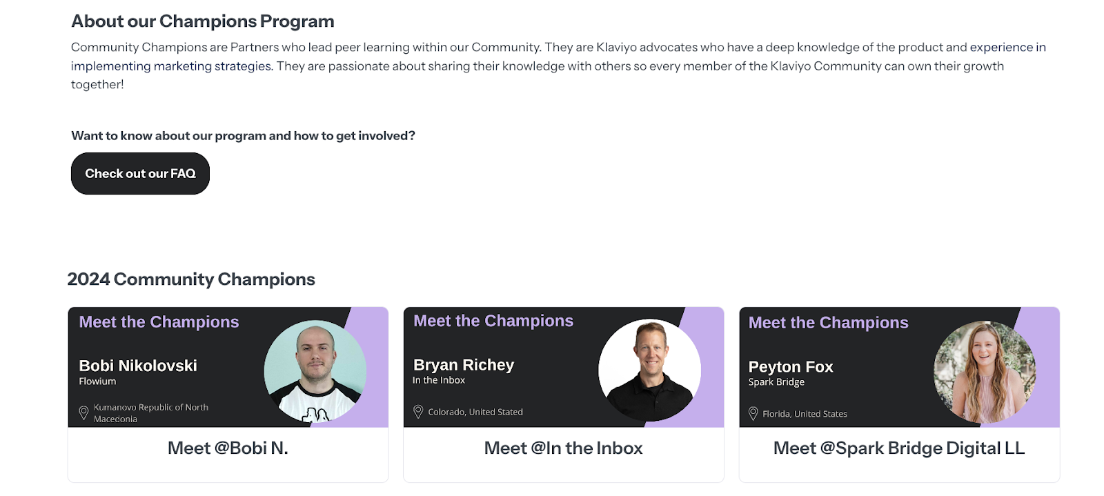 Screenshot of the Champions Program landing page.