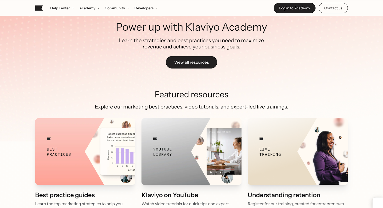 Screenshot of the Klaviyo Academy landing page