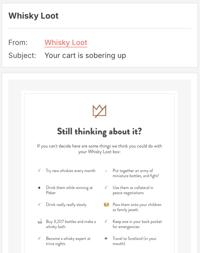 abandoned cart email subject line humor example