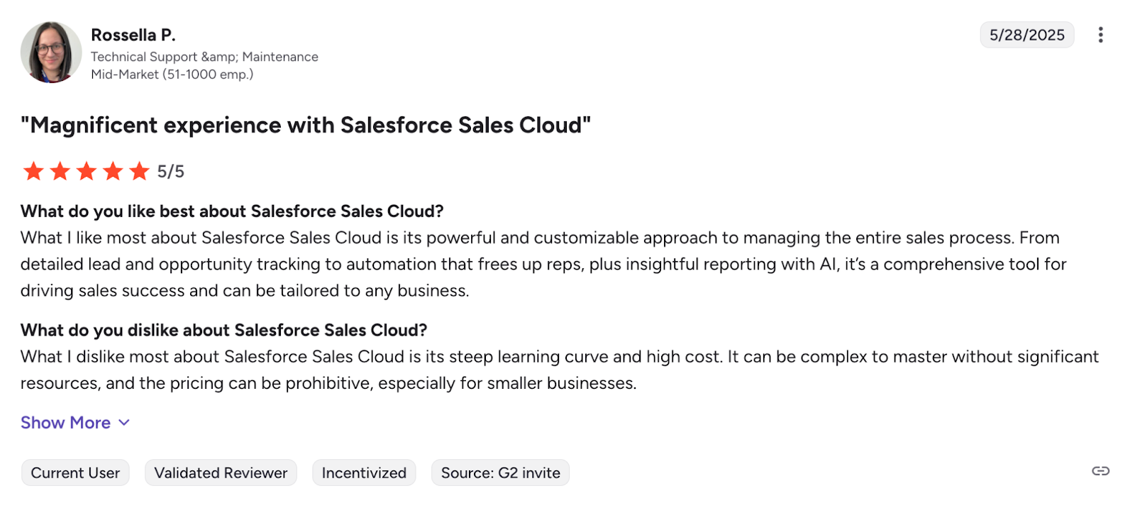 A screenshot of a product review page for "Salesforce." software.