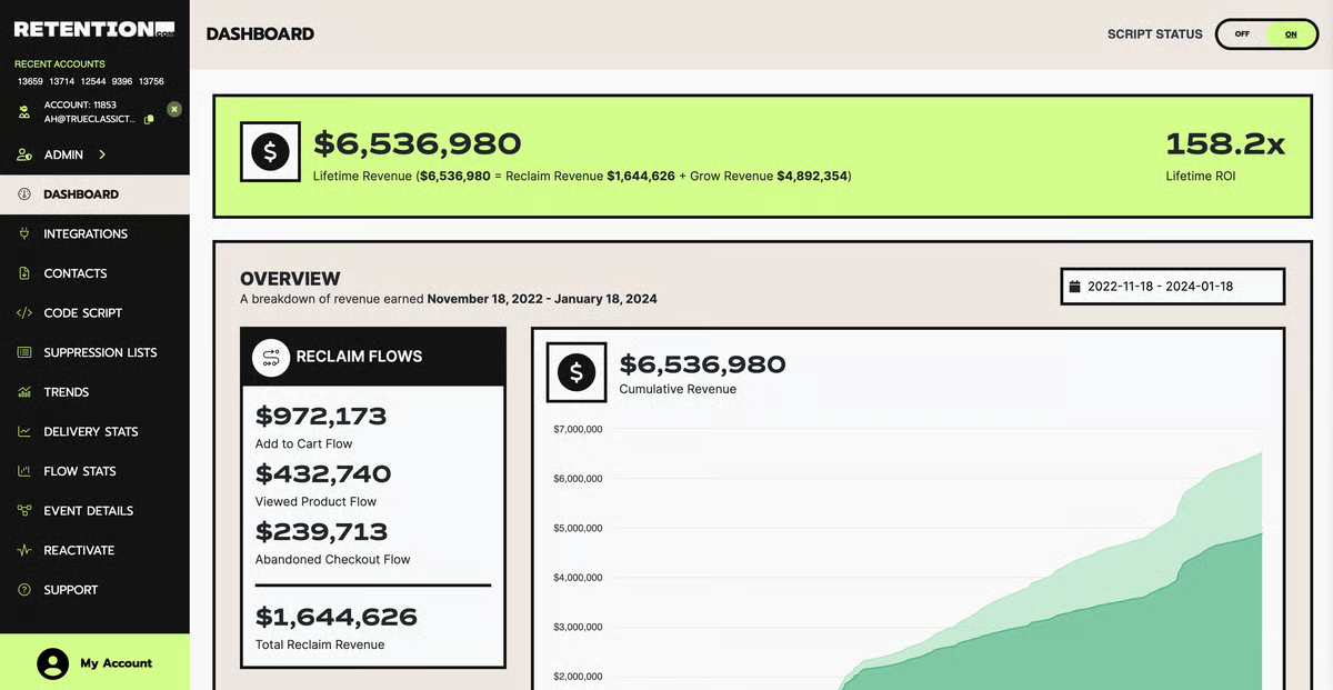 Screenshot of Retention.com's CRM data enrichment dashboard.