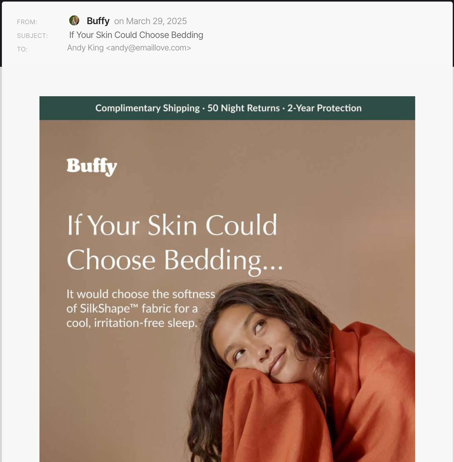Buffy, a bed linen brand, improved inbox placements using Tie's Promo Tab Protection feature