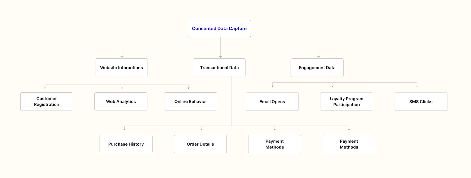 Different types of consent data that is captured and stored