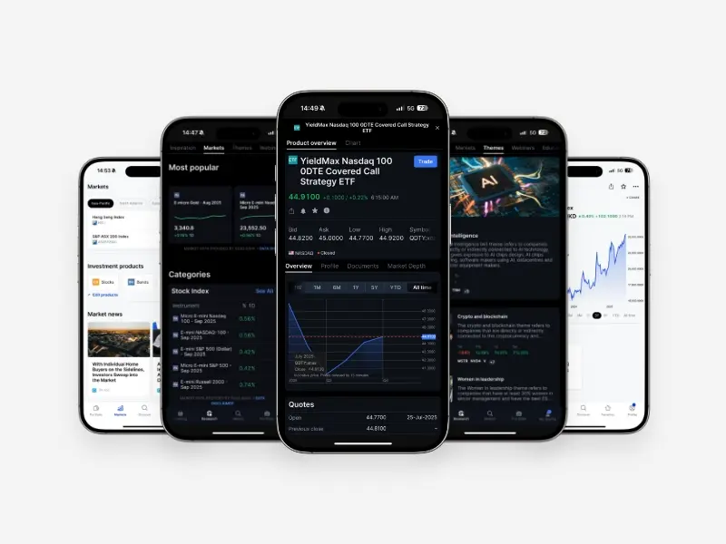 An arrangement of mobile devices featuring various screens within the Totality Core mobile app.