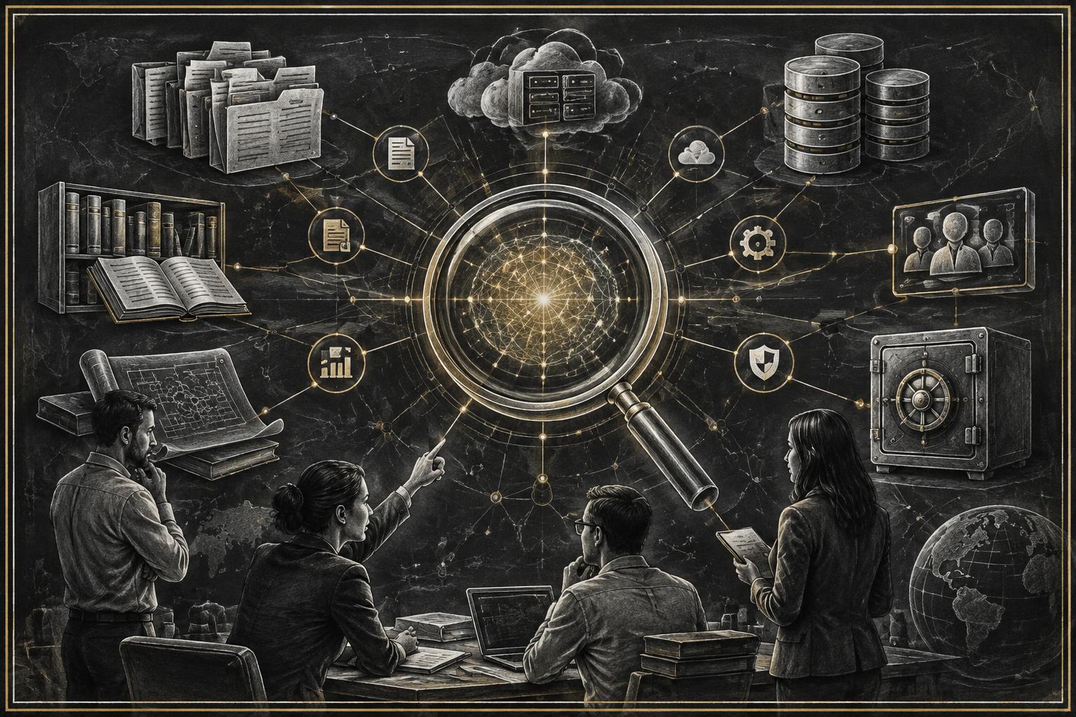 Team using AI search results