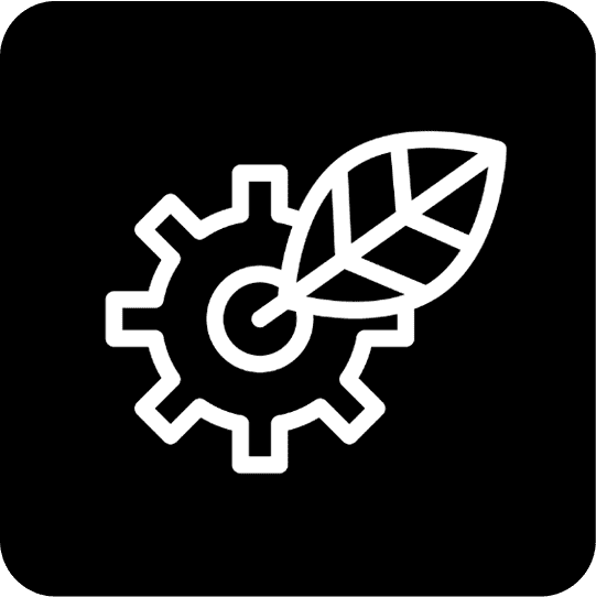 Leaf and gear icon – Avoiding unnecessary production to reduce impact