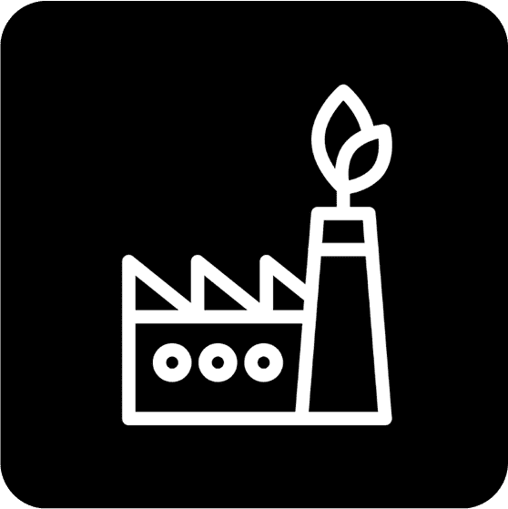 Factory with smoke and downward arrow – Reducing carbon emissions from production