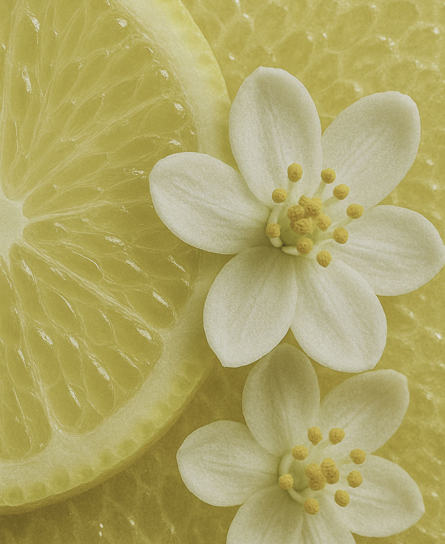 Image représentant le citron et les fleurs blanches