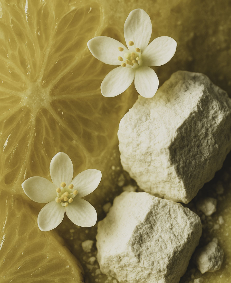 Image représentant les agrumes, les fleurs blanches et la minéralité de la craie