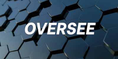 The word OVERSEE in bold white letters over a dark blue hexagonal tile pattern background.