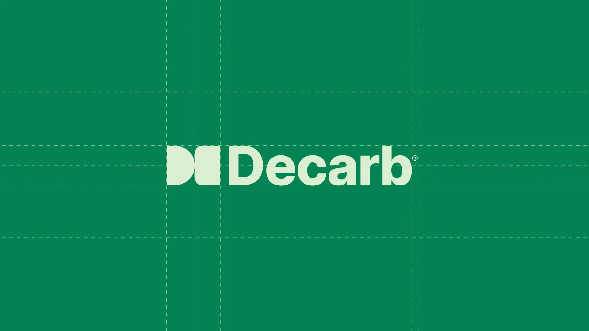 Branding, logo, and website design for Decarb featuring a subtle green hue background that enhances the visibility of the text and logo. The design guidelines ensure the correct proportions, creating a cohesive and impactful brand identity.