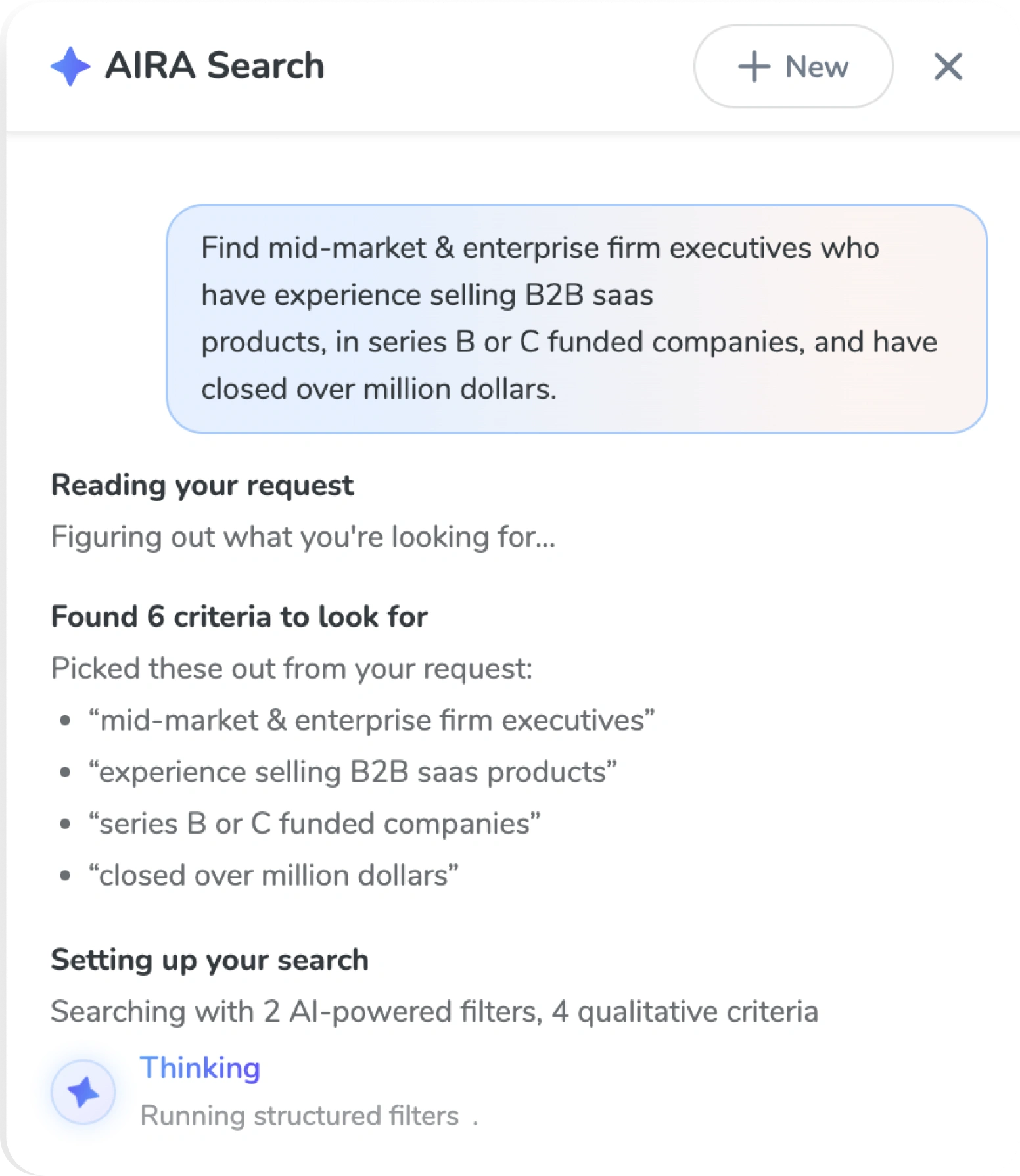 AIRA Search interface showing query understanding and search strategy