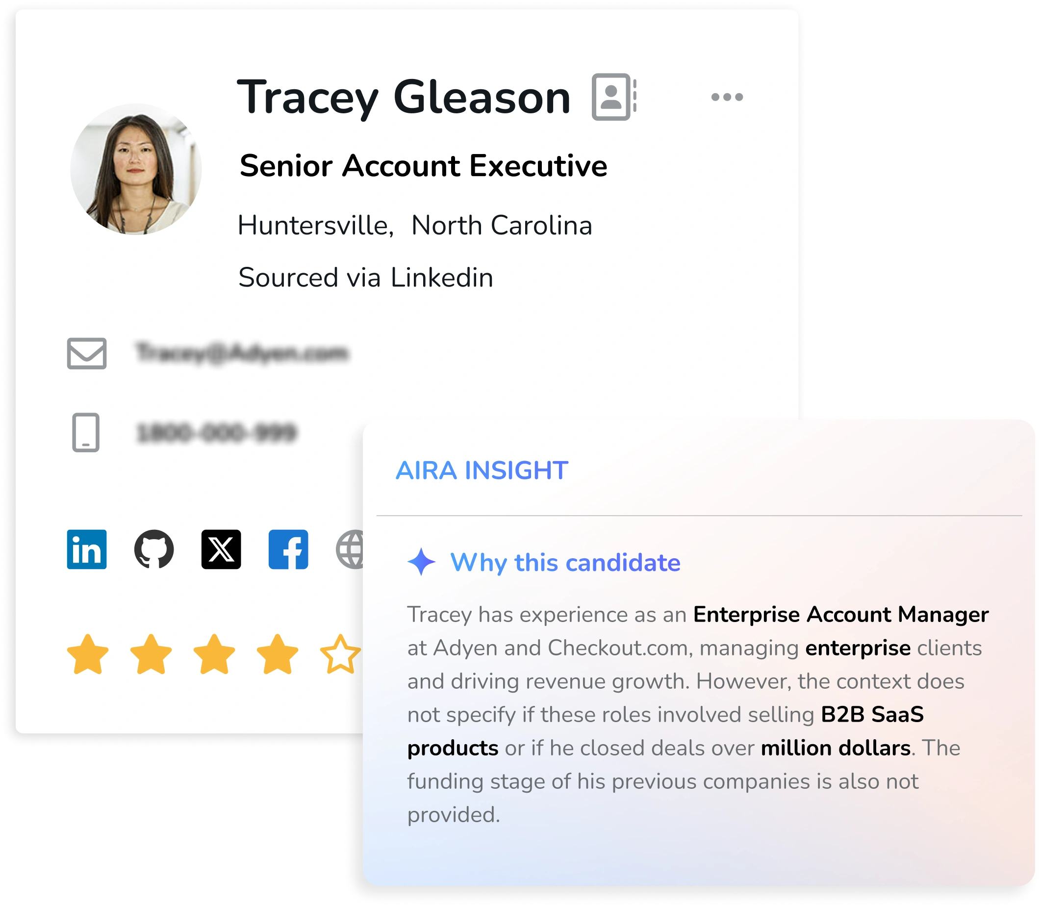 AIRA Search interface showing candidate shortlist explanation