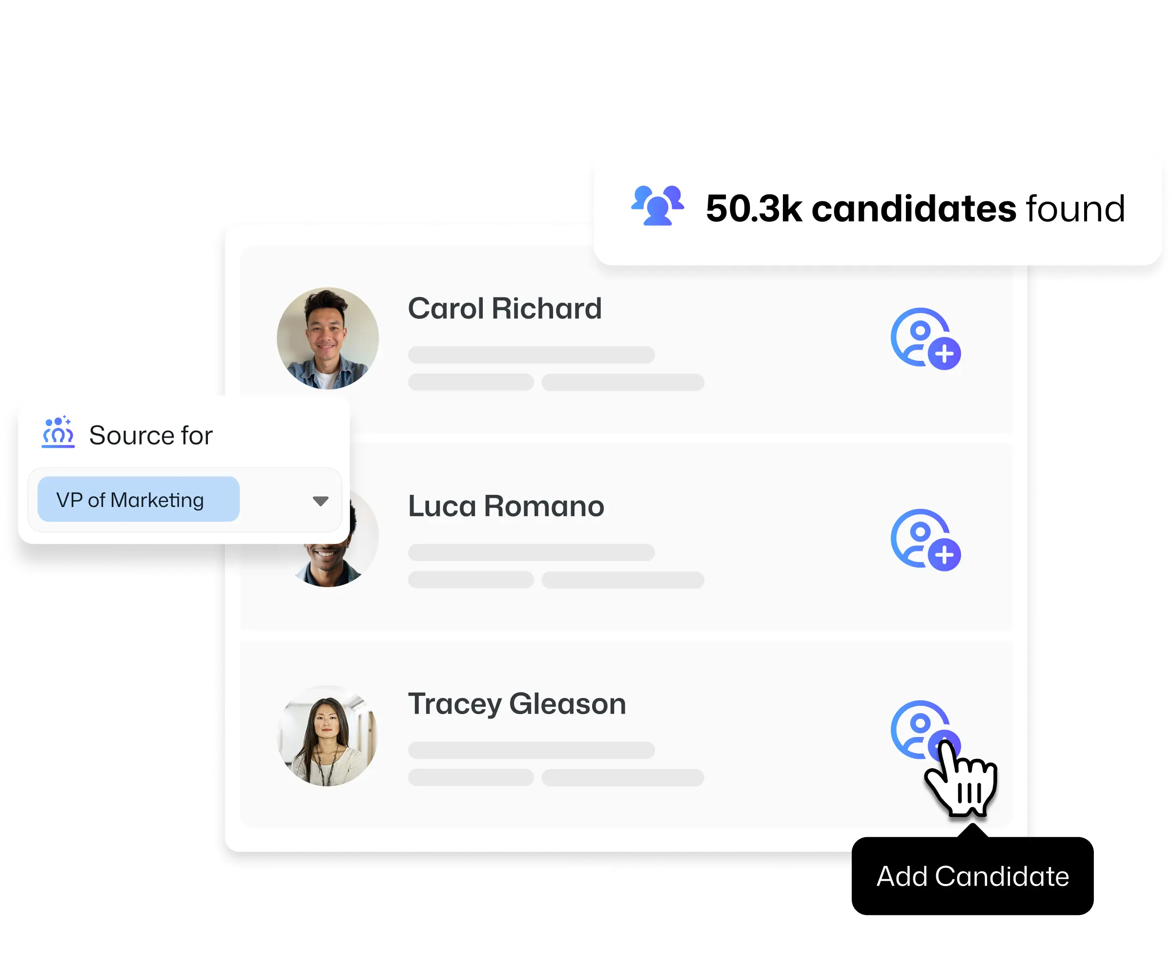 AIRA sourcing dashboard showing candidate matches