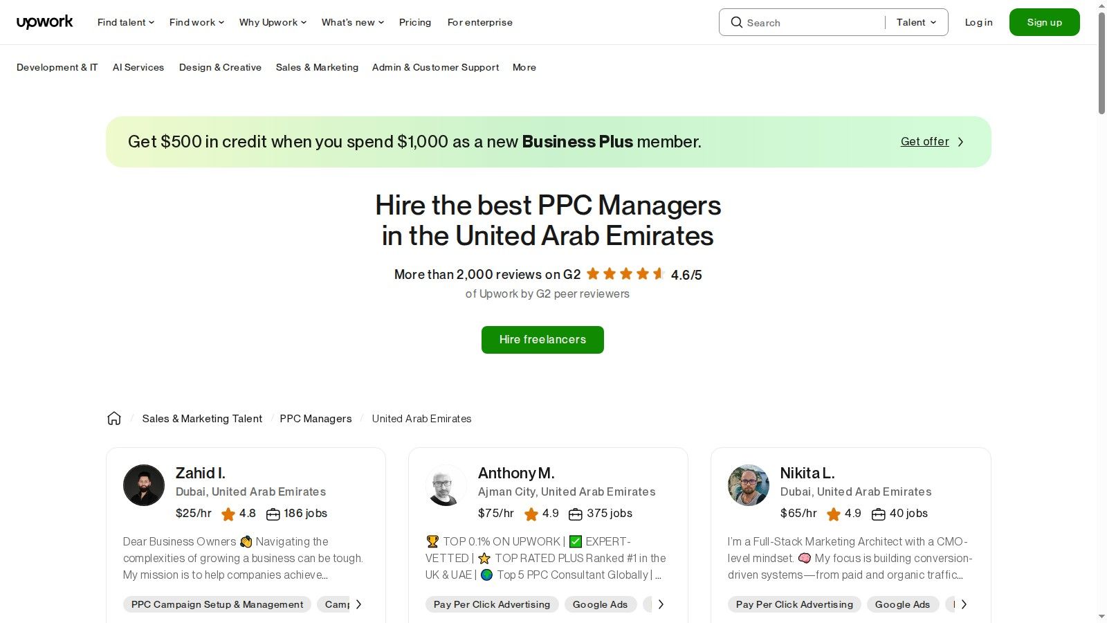 Upwork – Hire PPC Managers in the UAE