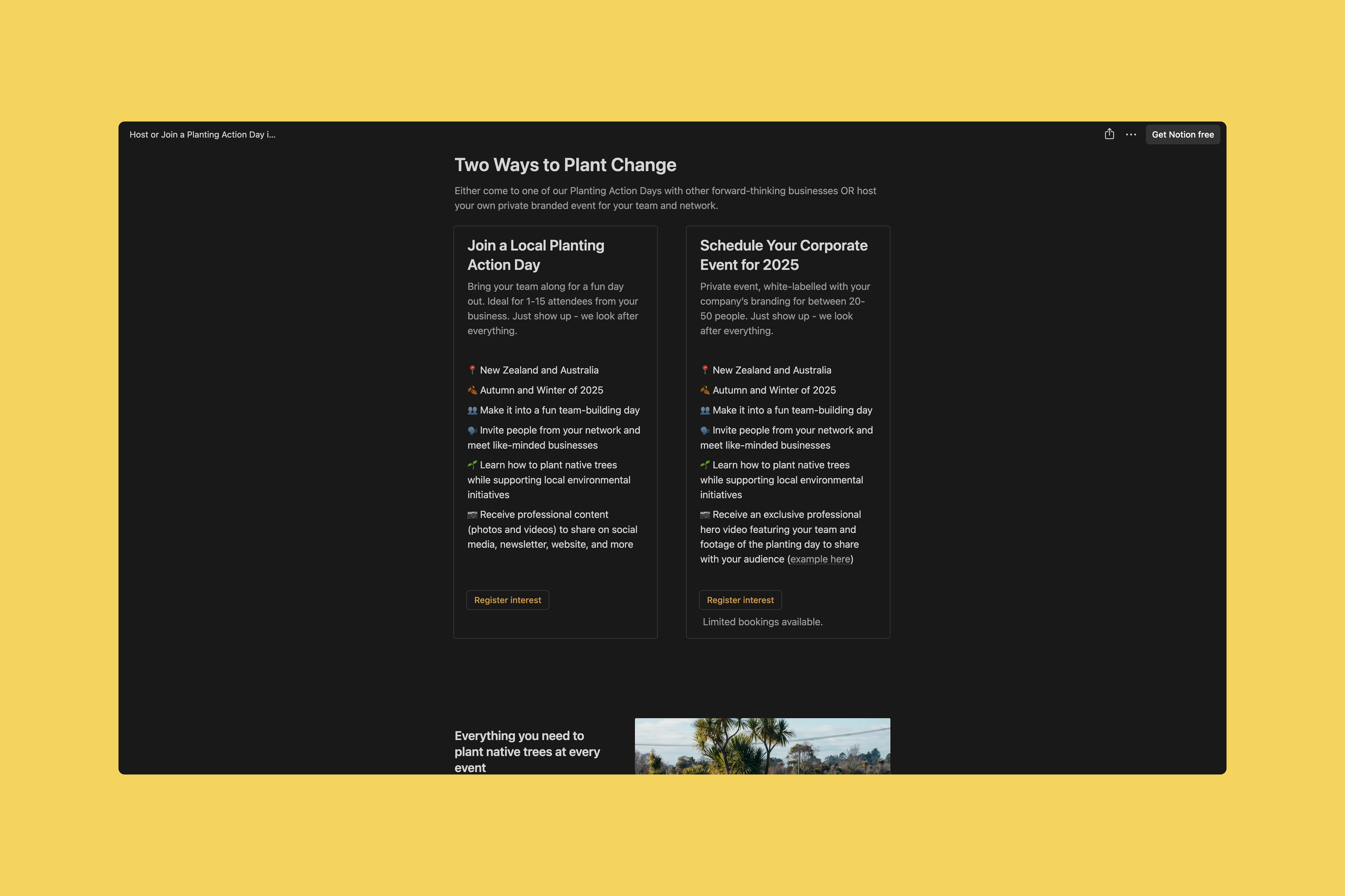 host corporate event landing page